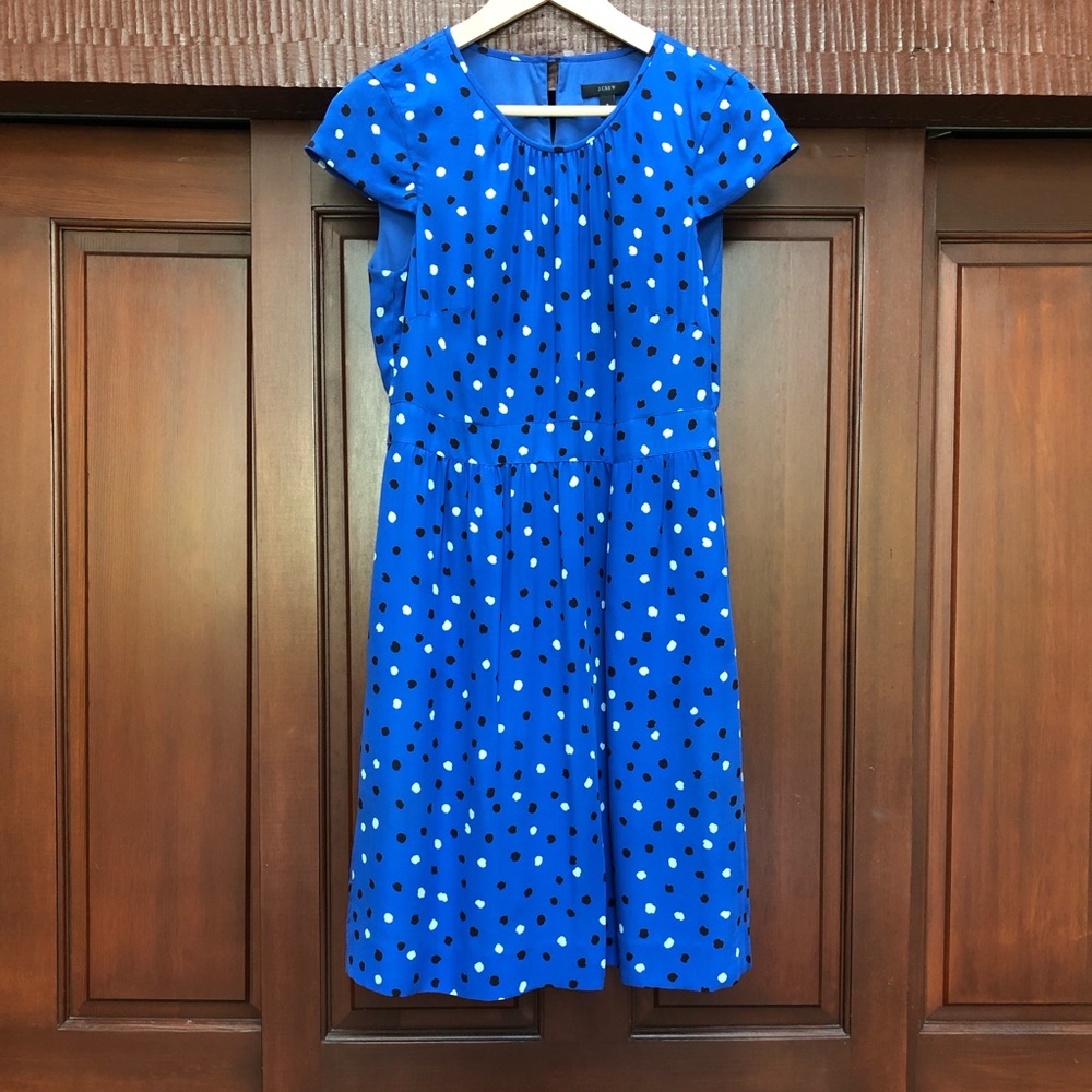 J. Crew Blue dress w/ white & black polka dots